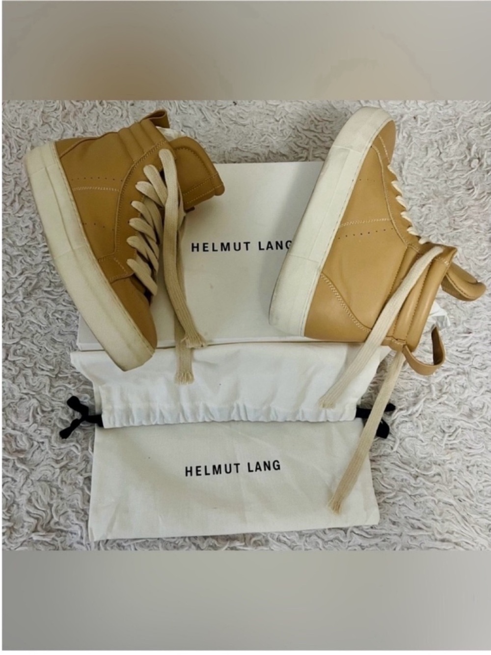 Helmut Lang Cow Leather High-Top Sneakers W Original Box & Dust Bag - Picture 2 of 11